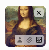 Thumbnail der Mona Lisa mit den drei Symbol-Overlays: Person, Büroklammer, Bild - und oben rechts in der Ecke die Löschen-Schaltfläche