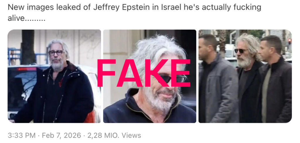 Angebliche Fotos von Jeffrey Epstein in Israel, mit Googles Nano Banana erstellt.