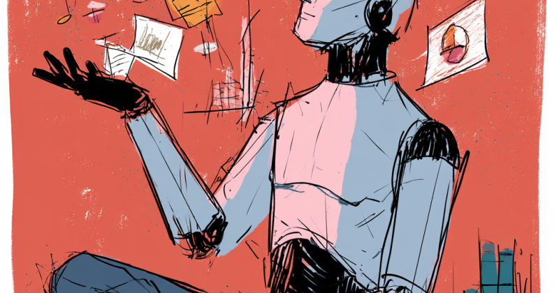 Drawing of an AI model, being extremely open and forthcoming, sharing data freely