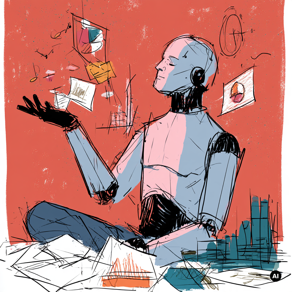 Drawing of an AI model, being extremely open and forthcoming, sharing data freely