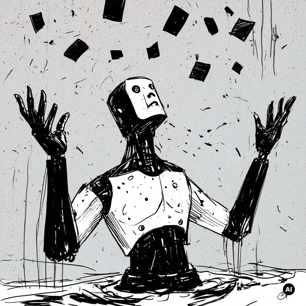 Drawing of an AI model, being extremely open and forthcoming, sharing data freely